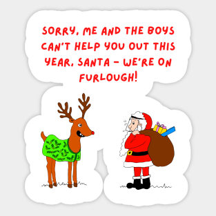 Santa and Reindeer Funny Furlough Christmas Sticker